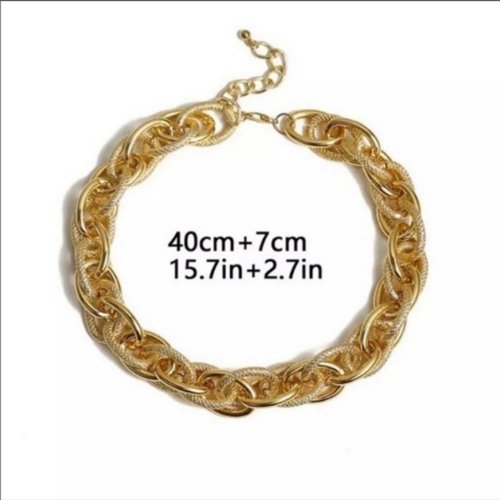 ***18k Chunky Gold Chain Punk Choker Necklace - Picture 8 of 8